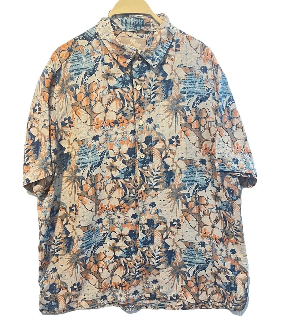 Margaritaville Jimmy Buffet Silk & Linen Hawaiian Style Button Up Shirt Size XL